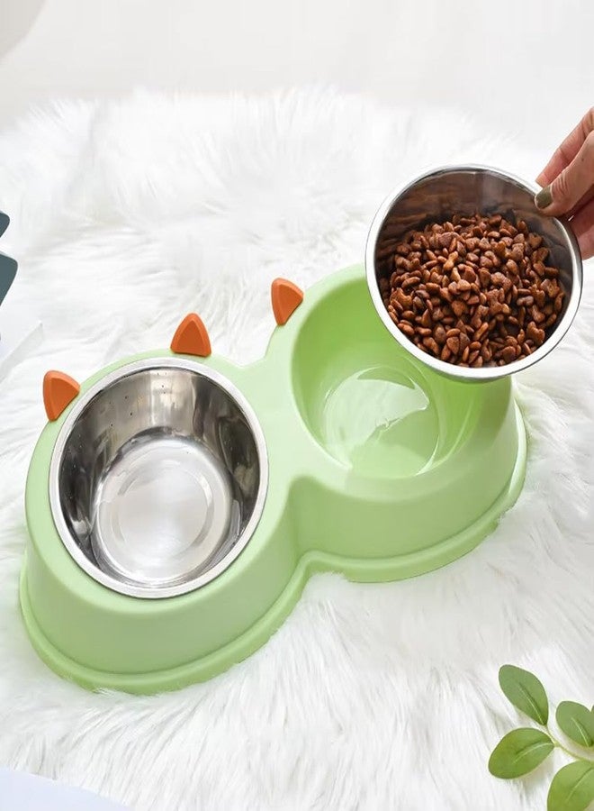 Evona 2-in-1 Food and Water Bowl for Dog, Puppies, Cats, Rabbit & Kittens, Anti Slip Stainless Steel Double Diner Dog and Cat Food Bowl, Pet Food and Water Bowl for Small Dog, Puppies and Cat (Green) - Image 3